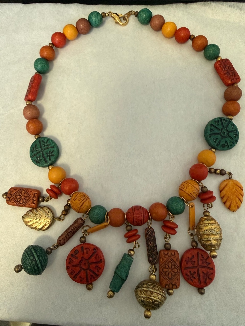 Boho Multi-Color Statement Necklace - Green, Red & Mustard